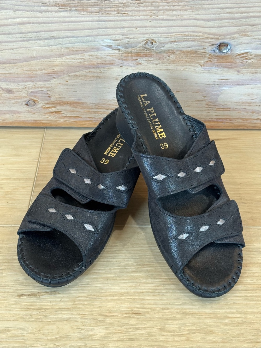 La Plume Black Leather Slide Mules - Women's